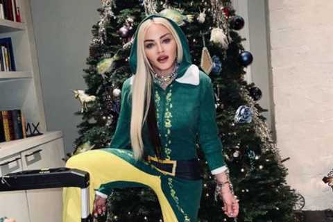 Madonna, 63, dresses up as an elf as she decorates Christmas tree with kids at LA home