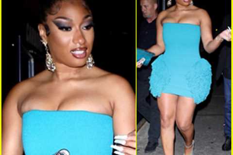 Megan Thee Stallion wows in a light blue dress for dinner in NYC