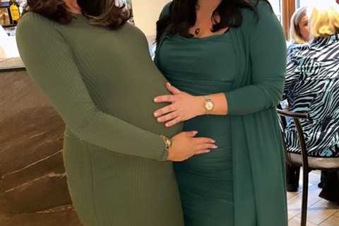 Towie’s Amy Childs shows off huge baby bump in skintight dress at baby shower