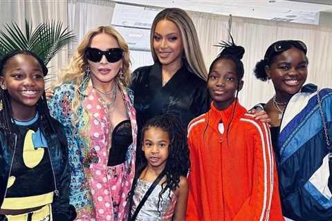 Madonna Took A Rare Photo with Beyonce, Rumi and her Children in a $3,600 Versace Set Backstage at..