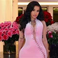 Cardi B Celebrated Her Birthday in a Pink Custom JAGNE Dress with Jimmy Choo Heels and Erin Fader..