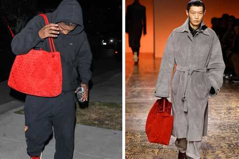 Fashion Bomb Mens: A$AP Rocky Stepped Out Wearing a New Bottega Winter ’24 Large Intrecciato..