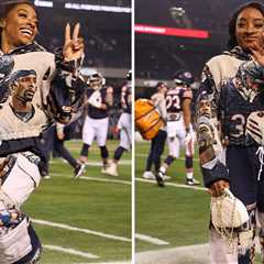 Simone Biles Supports Husband Jonathan Owens W/ Head-To-Toe Outfit At Bears Game