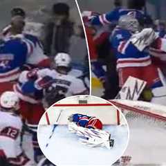 Igor Shesterkin charges into middle of wild Rangers-Sentors skirmish after crease collision