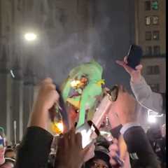 Eagles fans burn Kermit puppet, chant ‘F–k Taylor Swift’ in vile Super Bowl 2025 celebrations