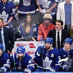 Justin & Hailey Bieber Cuddle Up While Cheering on the Toronto Maple Leafs at Stanley Cup Playoffs