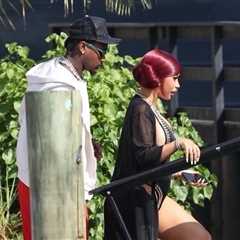Cardi B Celebrated Memorial Day with Stefon Diggs Wearing a Norma Kamali Studded Marissa One Piece..