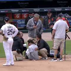 Tigers grounds crew member gets injured on field — then flips off the camera