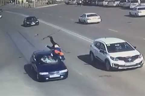 Speeding Car Hits Pedestrian, Sends Man Flying Into the Air, on Video