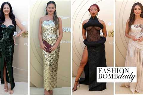 On the Scene at the Gold Gala: Kimora Lee Simmons in a Green Maisonmet Sequined Dress, Chrissy..