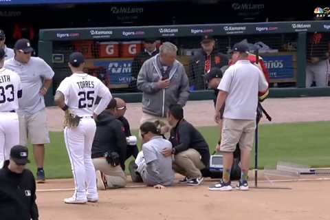 Tigers grounds crew member gets injured on field — then flips off the camera