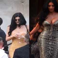 The Kardashian and Jenners Arrive in Venice, with Khloe in Robert Cavalli, Kim in Snake Print, Kyle ..