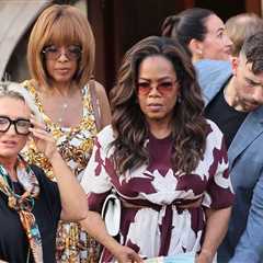 Oprah Winfrey and Gayle King Serve Elegant Style in Burgundy Printed Valentino and Chain Print..