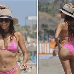 Eva Longoria Sizzles in Pink Bikini During Family Beach Day in Spain