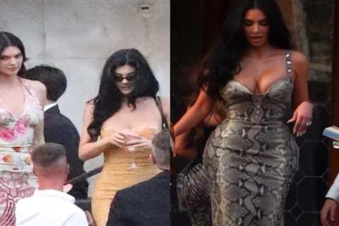 The Kardashian and Jenners Arrive in Venice, with Khloe in Robert Cavalli, Kim in Snake Print, Kyle ..