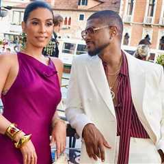Usher and Jennifer Raymond Sizzle in Style in Venice Wearing Berry Lapointe, Striped YSL, Gucci,..