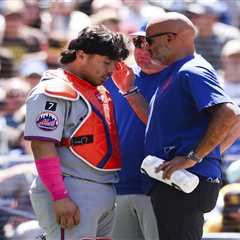 Mets’ Francisco Alvarez avoids  worst after being struck in mask by foul tip