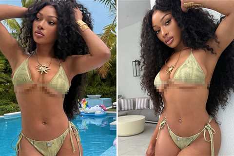 Megan Thee Stallion Flaunts Major Underboob in Green Bikini