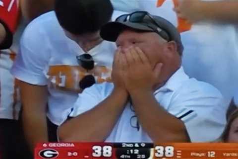 Fan playing hooky goes viral for animated reactions caught by jumbotron during Tennessee-Georgia..