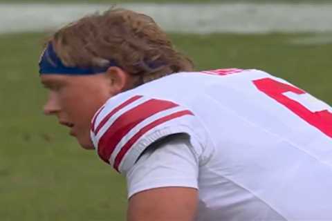 Emotional Jaxson Dart in disbelief after gruesome Cam Skattebo injury