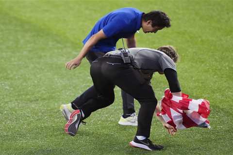 Fan runs onto field with American flag to delay World Series Game 6