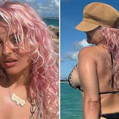 Bebe Rexha Brings the Pink Hair and Curves to Turks and Caicos!