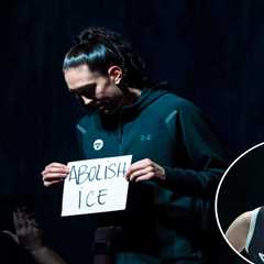 Liberty star Breanna Stewart holds ‘abolish ICE’ sign before Unrivaled game