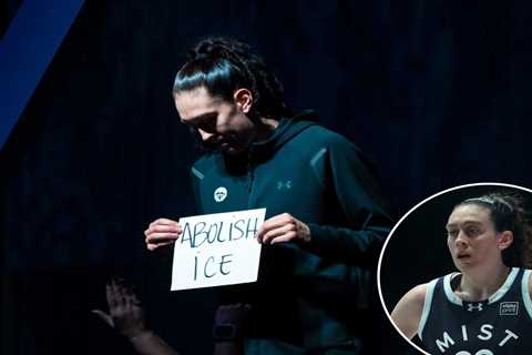 Liberty star Breanna Stewart holds ‘abolish ICE’ sign before Unrivaled game