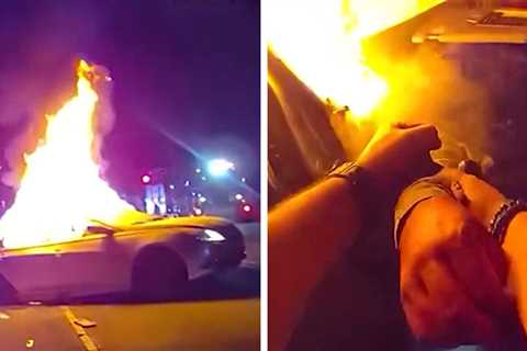 Cop Pulls Woman From Burning Vehicle After Carjacking Crash, on Video