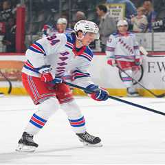 Gabe Perreault reacts to move down to Rangers’ second power-play unit