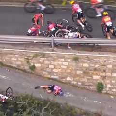 Cyclist falls hard over guardrail in terrifying crash that left her hospitalized