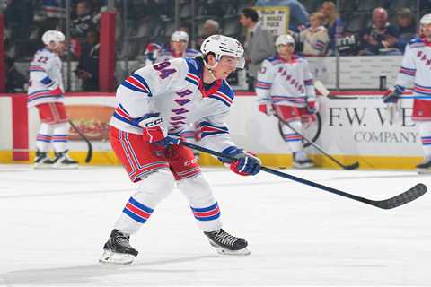 Gabe Perreault reacts to move down to Rangers’ second power-play unit