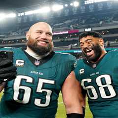 Eagles lineman Jordan Mailata officiates teammate Lane Johnson’s wedding