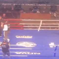 Boxer attacked by fans with chairs in chaotic scene after winning fight