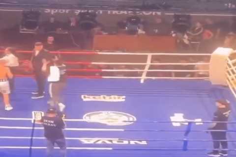 Boxer attacked by fans with chairs in chaotic scene after winning fight