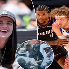 Caitlin Clark runs into Warriors player at Giants game
