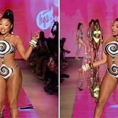 Megan Thee Stallion Wears Psychedelic Swimsuit During Miami Swim Week