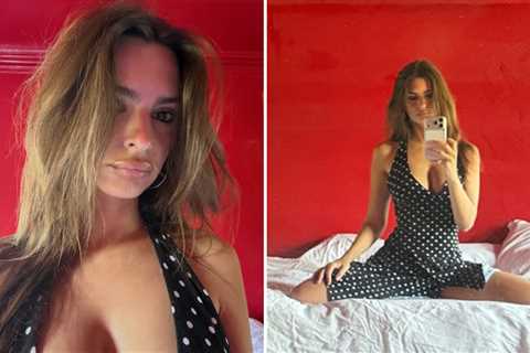 Emily Ratajkowski Flashes Massive Cleavage in Red Room