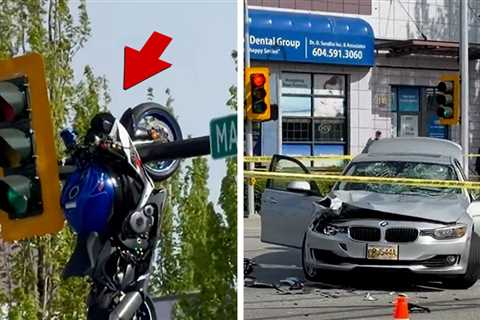 Motorcycle Hanging From Traffic Light After Canada Crash, See the Video!
