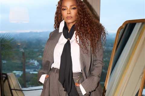 Janet Jackson Wore a Gray Tailored Sacai Suit with Mixed Fabric Detailing to the Grammy Hall of..