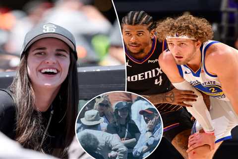 Caitlin Clark runs into Warriors player at Giants game