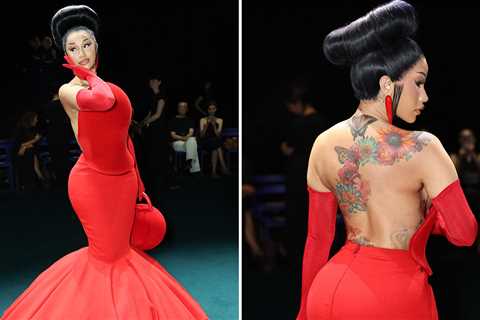 Cardi B Looks Sexy In Red Dress At Robert Wun Haute Couture Show
